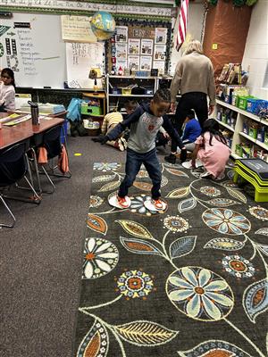 Students in Mrs. Jordan'ts class playing at the winter party