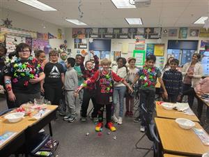 Kim Wyss's students having fun at the winter party