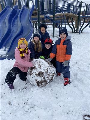 Students playing in the snow