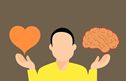 Person holding a heart and brain vector.