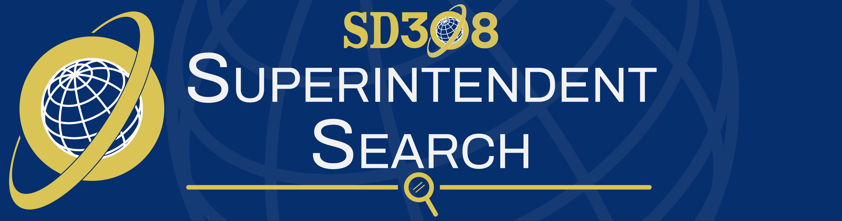 SD308 Superintendent Search with SD308 Globe Icons and Magnifying Glass