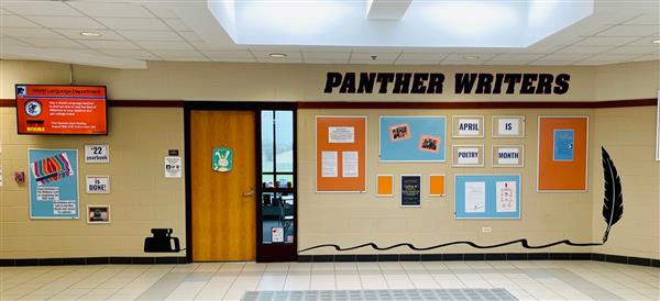 The OHS Panther Writers Wall celebrates student writing successes in the display outside of the 242 English Department office.
