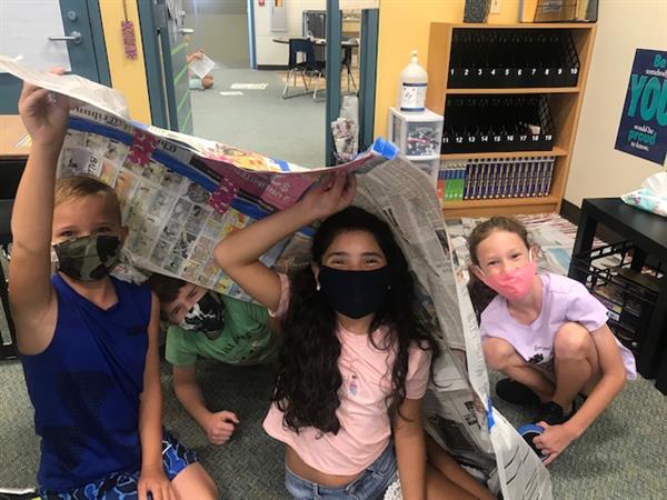 Ms. Studer's 4th grade class creating Team Shelters