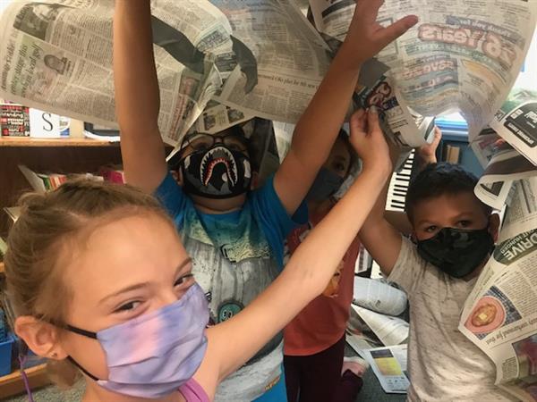 Ms. Studer's 4th grade class creating Team Shelters