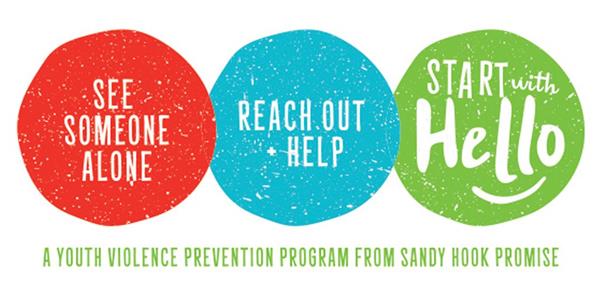 See someone alone (red circle), reach out to help (in blue circle), Say hello (in green circle)