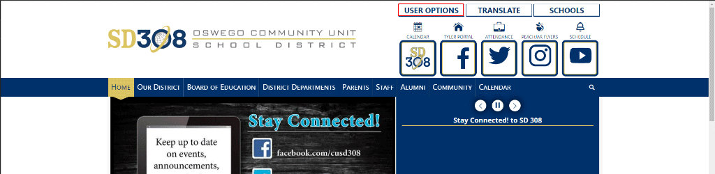Animations showing the user options, translate, and school menus opening. 