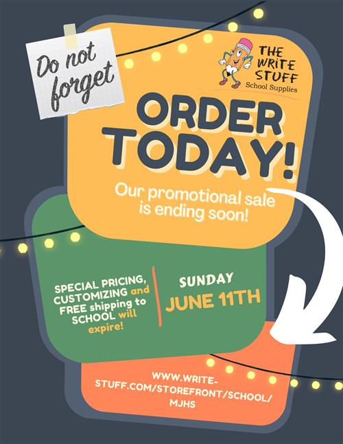 Order today from The Write Stuff. Link to purchase school supplies above. Order by June 11th