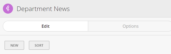 Department News Block with New and Sort Buttons