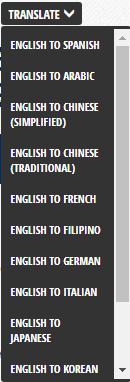 Menú de traducción ampliado para mostrar varios idiomas.